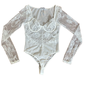 Tic Toc Women’s Long Sleeve Lace Bodysuit Small Cupped Underwire Bust Lingerie